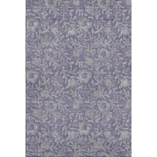 Eggplant And Gray Floral Washable Area Rug With UV Protection Photo 1