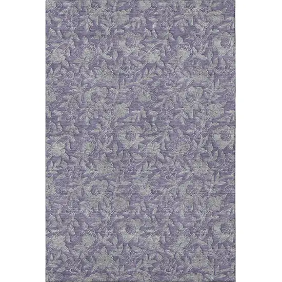 Eggplant And Gray Floral Washable Area Rug With UV Protection Photo 3
