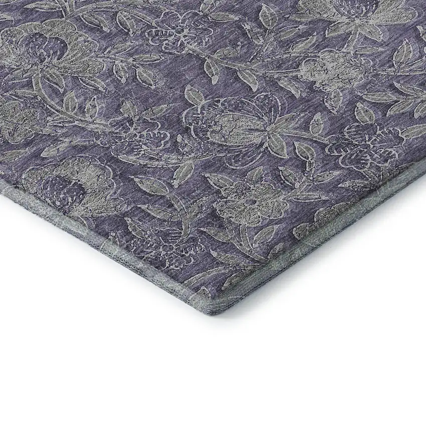Eggplant And Gray Floral Washable Area Rug With UV Protection Photo 7