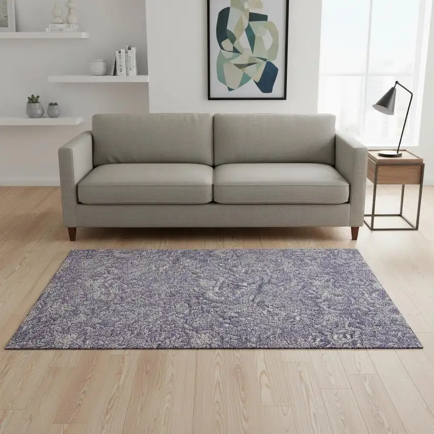 Eggplant And Gray Floral Washable Area Rug With UV Protection Photo 2