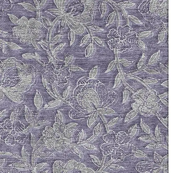 Eggplant And Gray Floral Washable Area Rug With UV Protection Photo 3