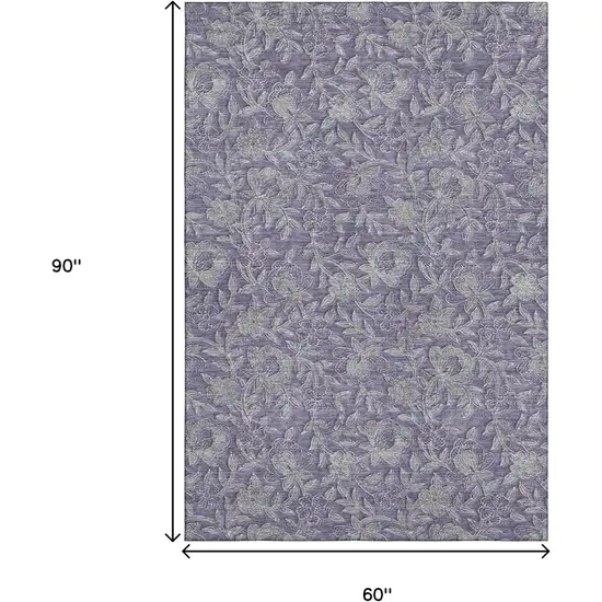 Eggplant And Gray Floral Washable Area Rug With UV Protection Photo 3