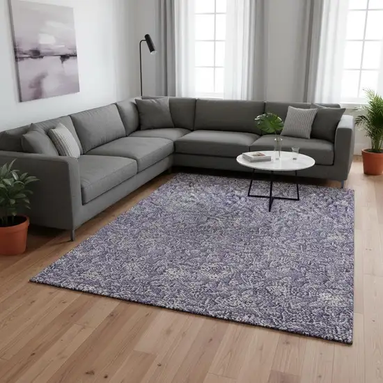 Eggplant And Gray Floral Washable Area Rug With UV Protection Photo 2