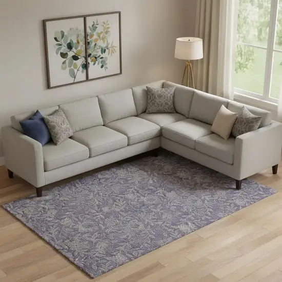 Eggplant And Gray Floral Washable Area Rug With UV Protection Photo 1