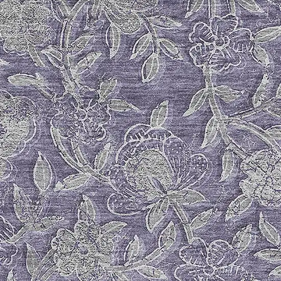 Eggplant And Gray Floral Washable Area Rug With UV Protection Photo 3