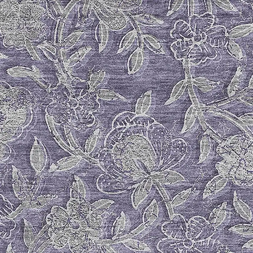 Eggplant And Gray Floral Washable Area Rug With UV Protection Photo 3