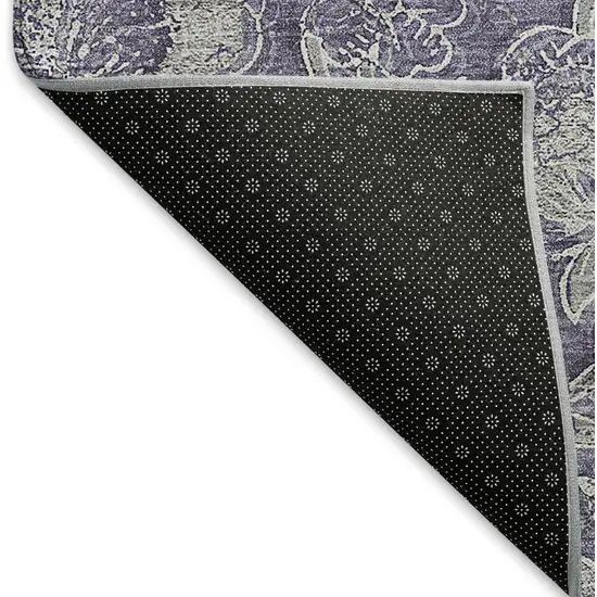 Eggplant And Gray Floral Washable Area Rug With UV Protection Photo 7