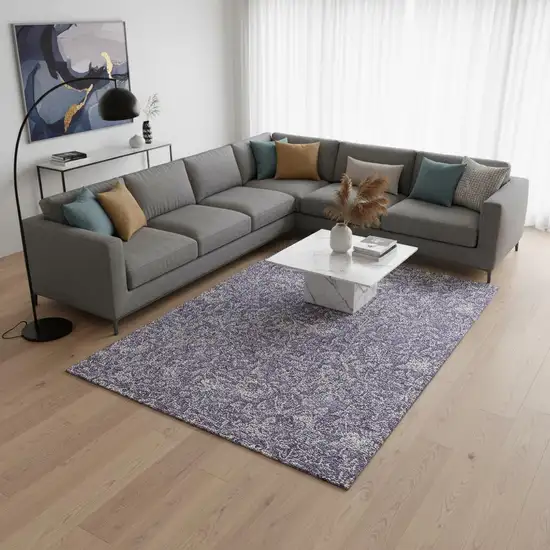 Eggplant And Gray Floral Washable Area Rug With UV Protection Photo 2