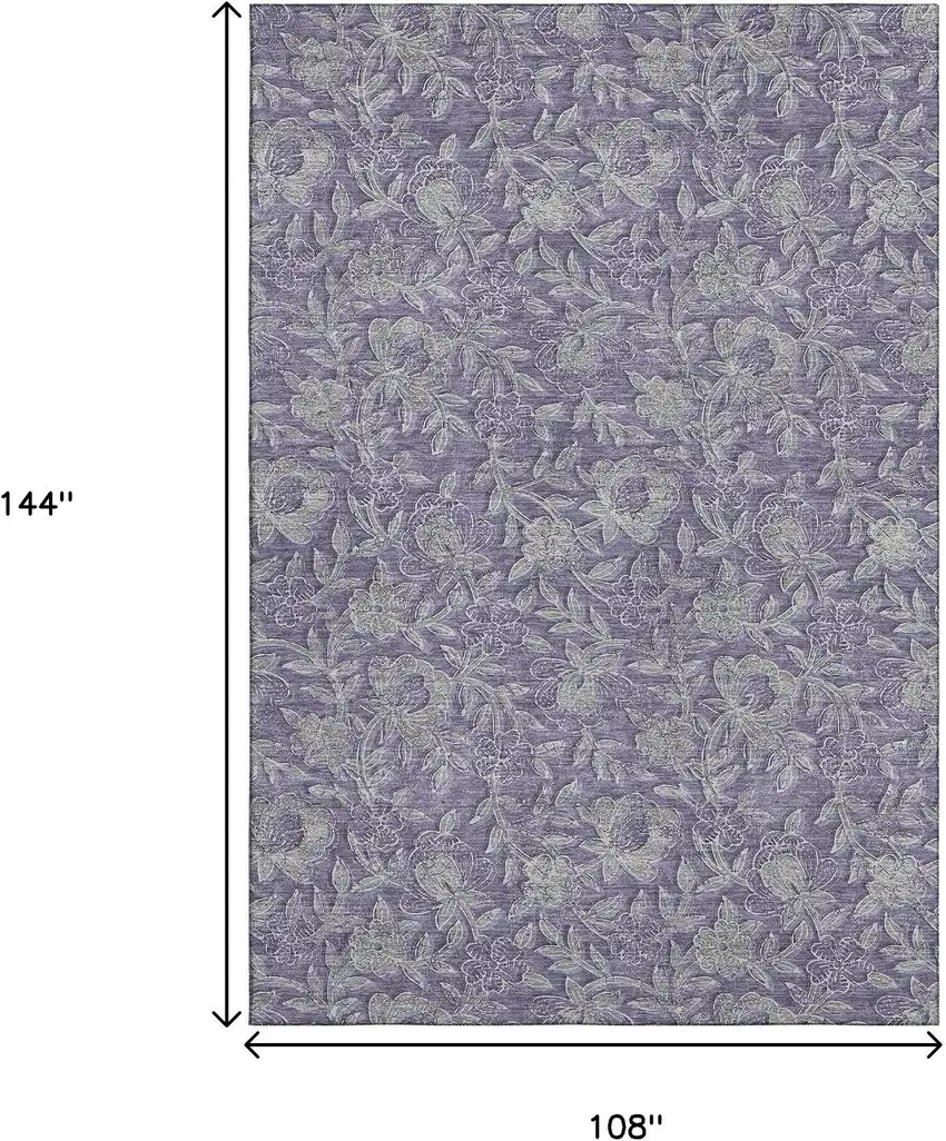 Eggplant And Gray Floral Washable Area Rug With UV Protection Photo 3