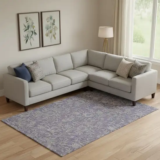 Eggplant And Gray Floral Washable Area Rug With UV Protection Photo 1