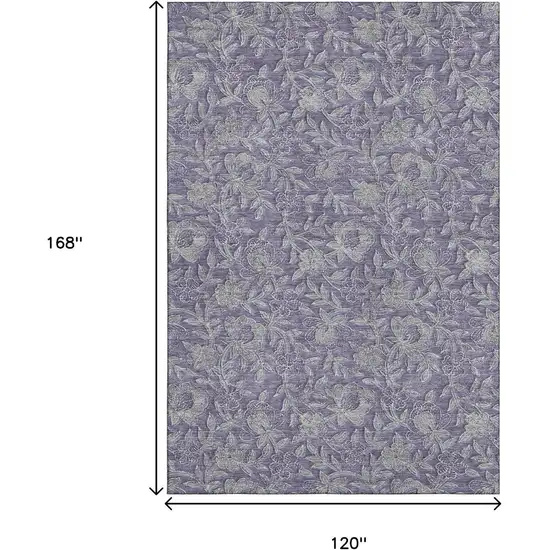 Eggplant And Gray Floral Washable Area Rug With UV Protection Photo 3