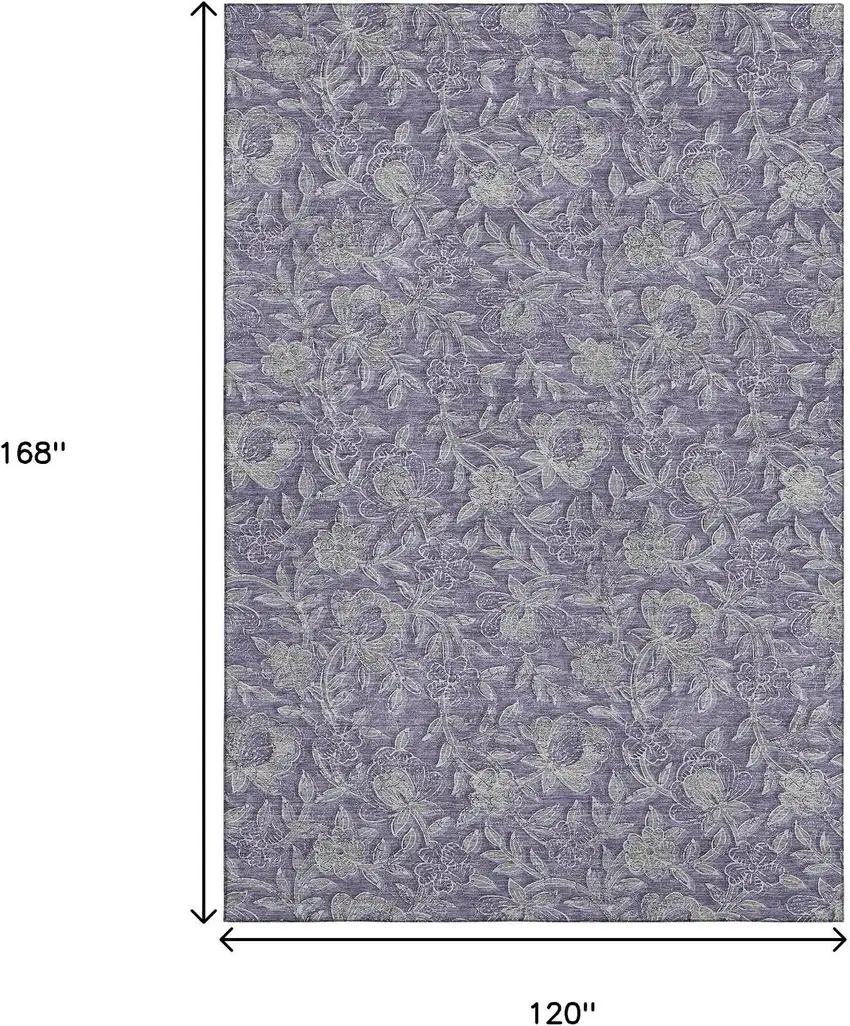 Eggplant And Gray Floral Washable Area Rug With UV Protection Photo 3