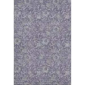 Photo of Eggplant And Gray Floral Washable Area Rug With UV Protection