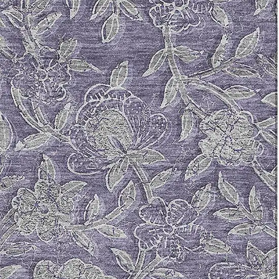 Eggplant And Gray Floral Washable Area Rug With UV Protection Photo 3