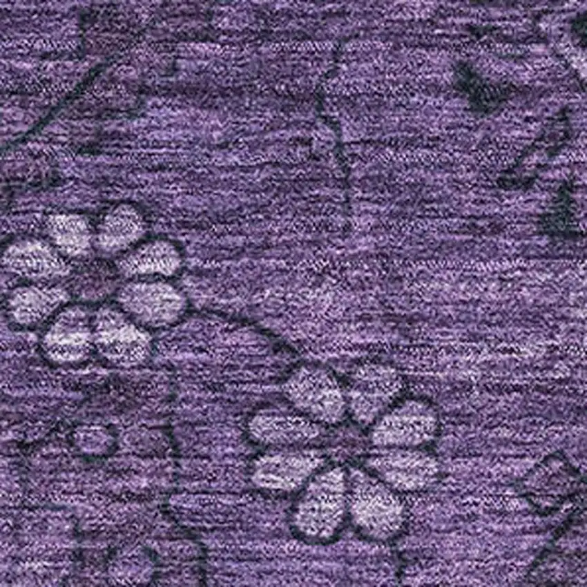 Eggplant And Gray Floral Washable Area Rug With UV Protection Photo 3