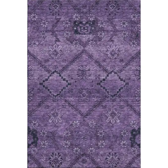 Eggplant And Gray Floral Washable Area Rug With UV Protection Photo 1