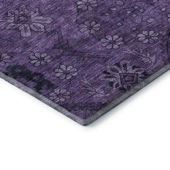 Eggplant And Gray Floral Washable Area Rug With UV Protection Photo 8