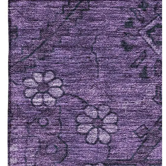Eggplant And Gray Floral Washable Area Rug With UV Protection Photo 4