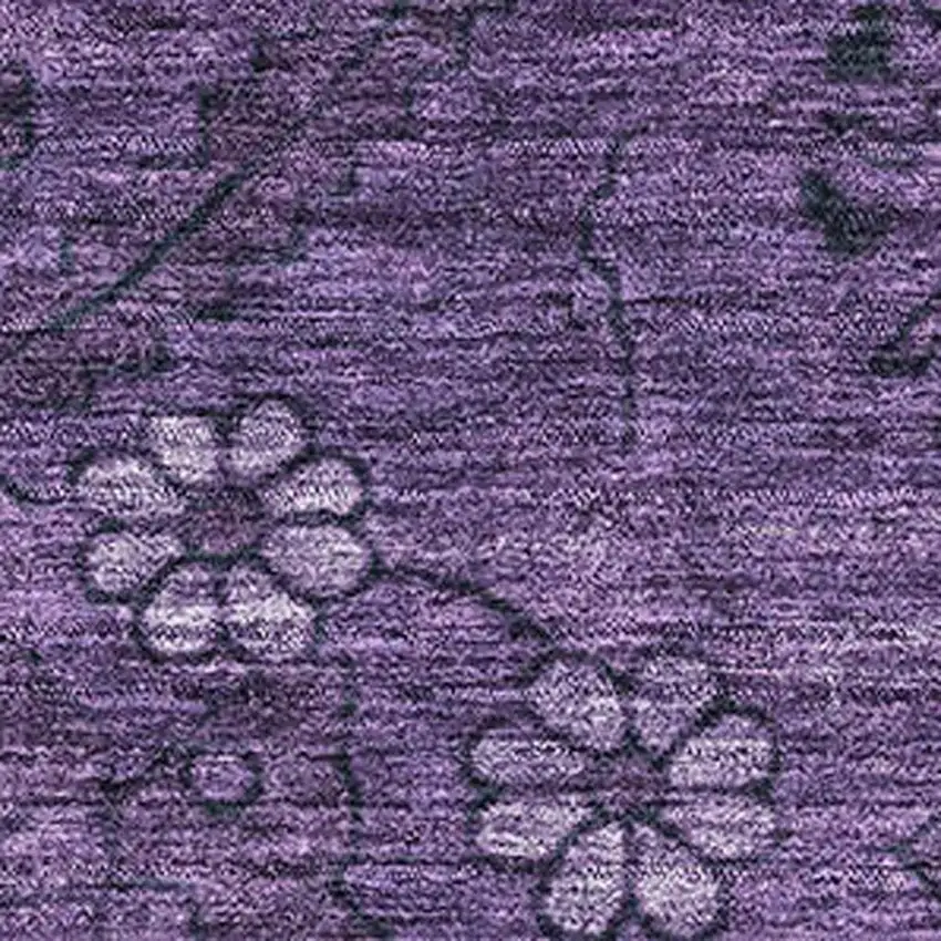 Eggplant And Gray Floral Washable Area Rug With UV Protection Photo 3