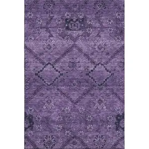 Photo of Eggplant And Gray Floral Washable Area Rug With UV Protection