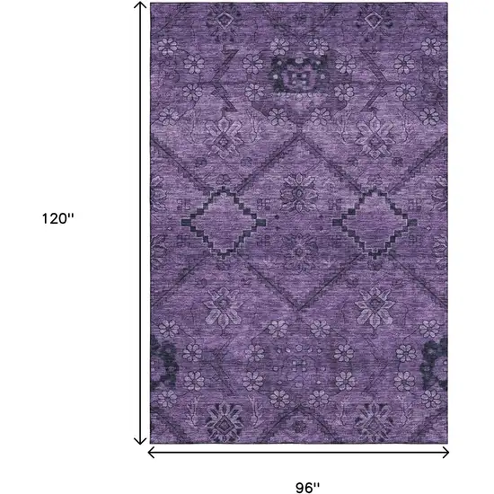 Eggplant And Gray Floral Washable Area Rug With UV Protection Photo 3