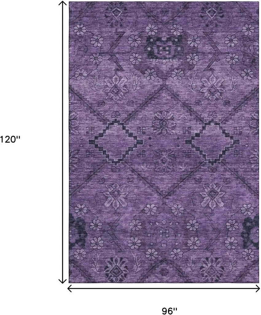 Eggplant And Gray Floral Washable Area Rug With UV Protection Photo 3