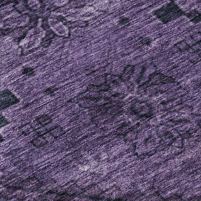 Eggplant And Gray Floral Washable Area Rug With UV Protection Photo 9