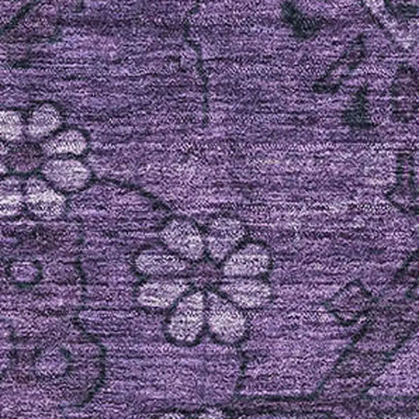 Eggplant And Gray Floral Washable Area Rug With UV Protection Photo 3