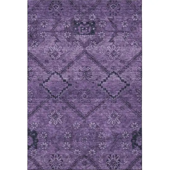 Eggplant And Gray Floral Washable Area Rug With UV Protection Photo 3