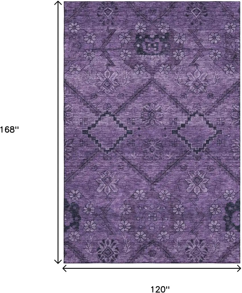 Eggplant And Gray Floral Washable Area Rug With UV Protection Photo 3