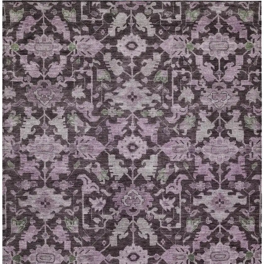 Eggplant And Gray Floral Washable Indoor Outdoor Area Rug Photo 3