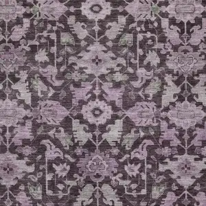 Photo of Eggplant And Gray Floral Washable Indoor Outdoor Area Rug