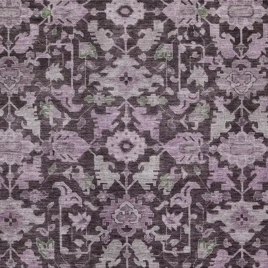 Eggplant And Gray Floral Washable Indoor Outdoor Area Rug Photo 2