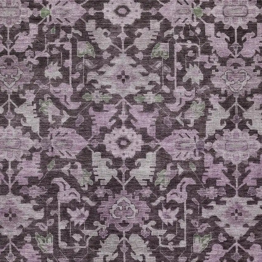 Eggplant And Gray Floral Washable Indoor Outdoor Area Rug Photo 2