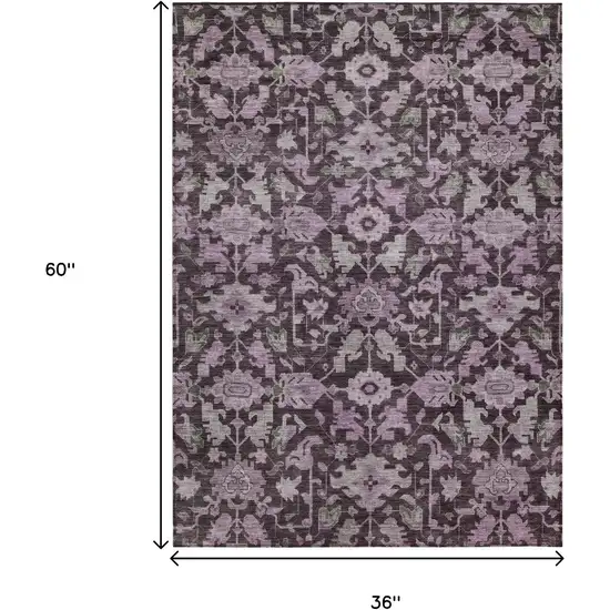 Eggplant And Gray Floral Washable Indoor Outdoor Area Rug Photo 6