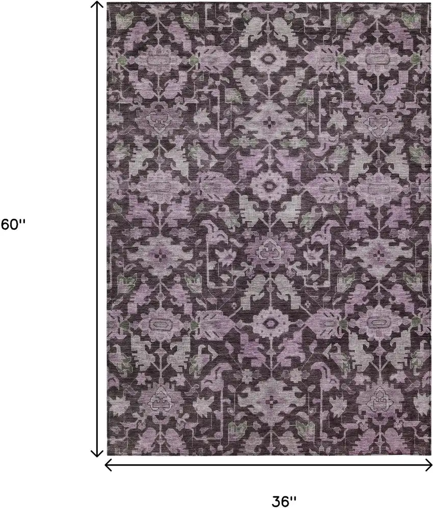 Eggplant And Gray Floral Washable Indoor Outdoor Area Rug Photo 6