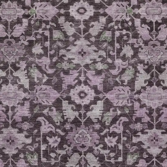 Eggplant And Gray Floral Washable Indoor Outdoor Area Rug Photo 2