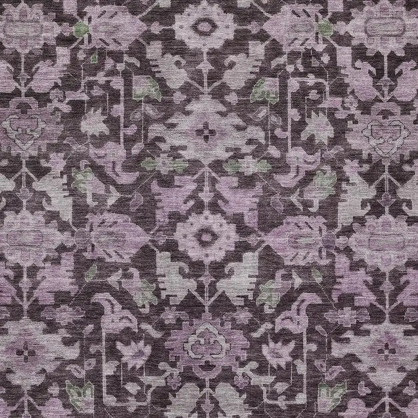 Eggplant And Gray Floral Washable Indoor Outdoor Area Rug Photo 2