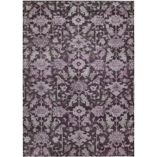 Eggplant And Gray Floral Washable Indoor Outdoor Area Rug Photo 1