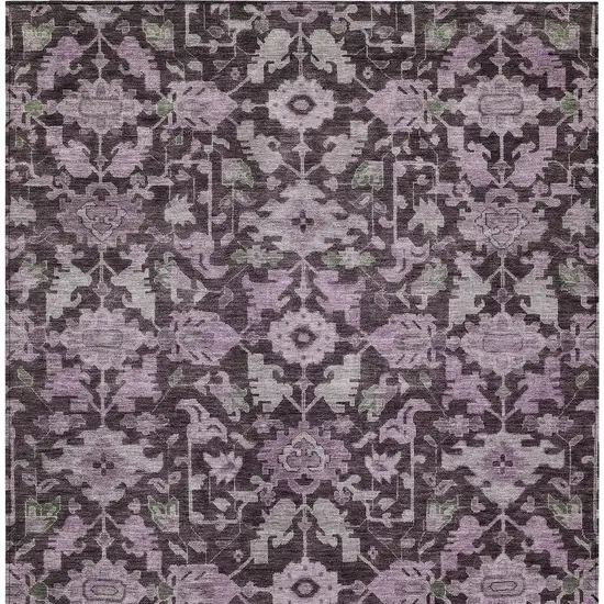 Eggplant And Gray Floral Washable Indoor Outdoor Area Rug Photo 3