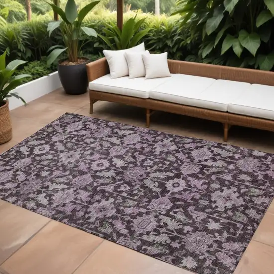 Eggplant And Gray Floral Washable Indoor Outdoor Area Rug Photo 1