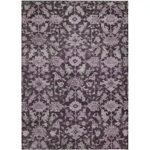 Photo of Eggplant And Gray Floral Washable Indoor Outdoor Area Rug