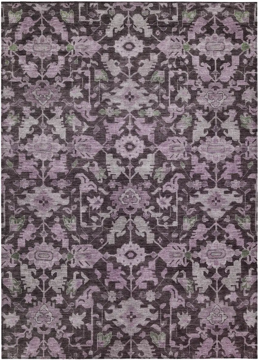 Eggplant And Gray Floral Washable Indoor Outdoor Area Rug Photo 1