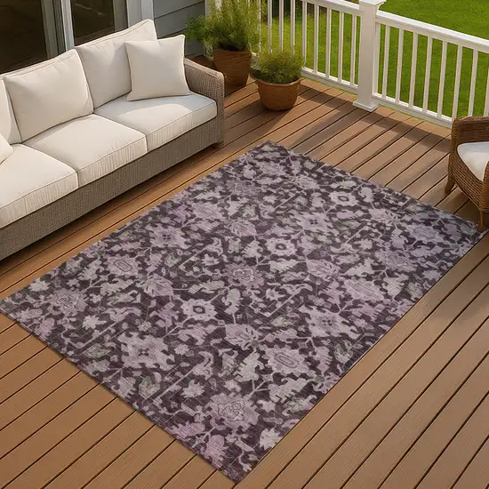Eggplant And Gray Floral Washable Indoor Outdoor Area Rug Photo 4