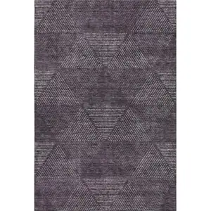 Photo of Eggplant And Gray Geometric Washable Area Rug With UV Protection
