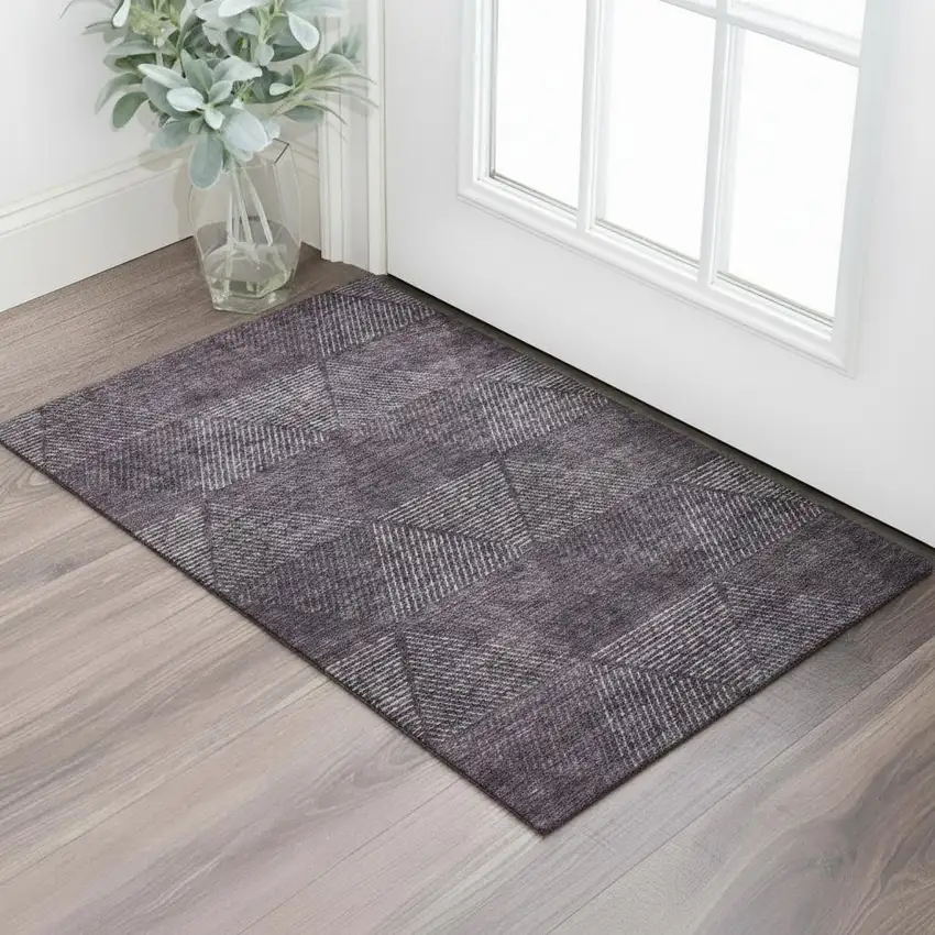 Eggplant And Gray Geometric Washable Area Rug With UV Protection Photo 1