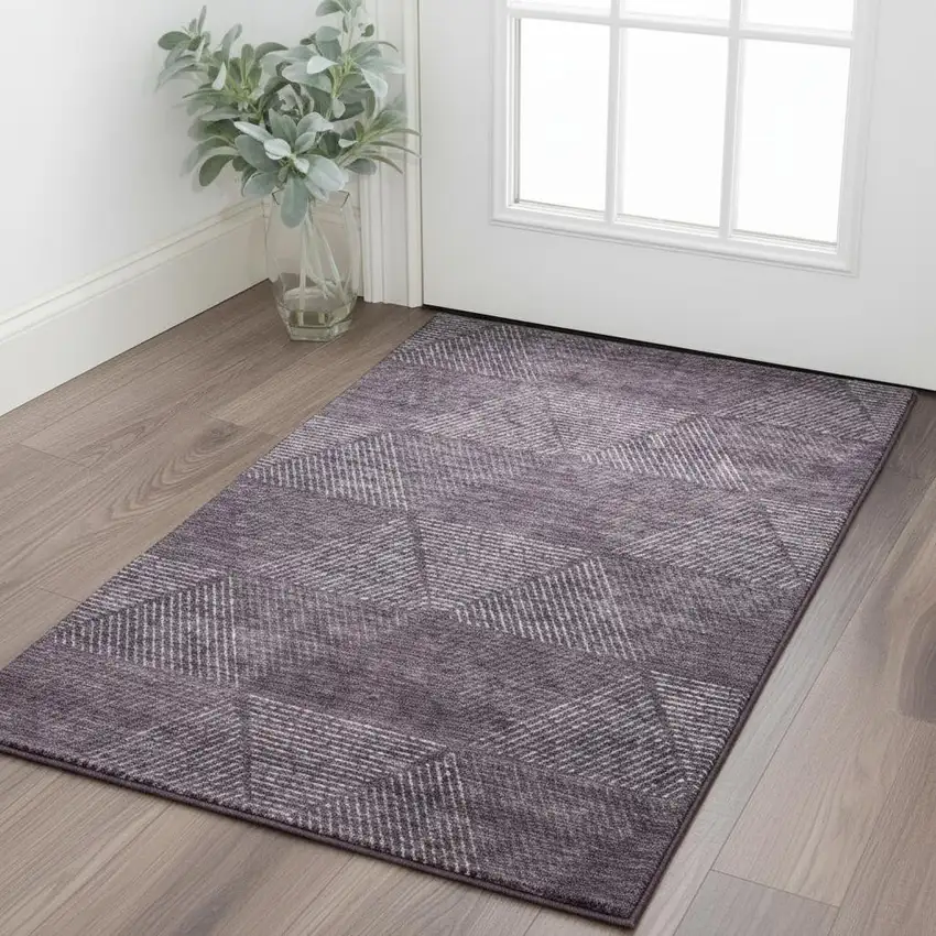 Eggplant And Gray Geometric Washable Area Rug With UV Protection Photo 2