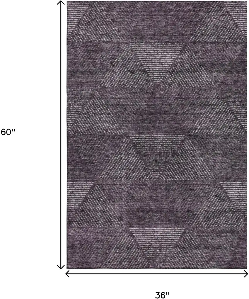 Eggplant And Gray Geometric Washable Area Rug With UV Protection Photo 3