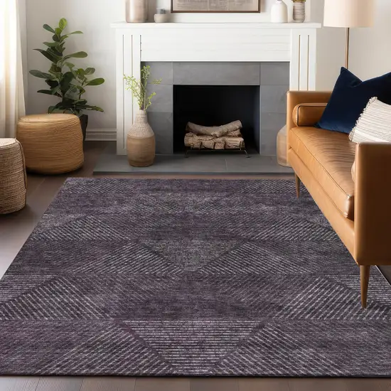 Eggplant And Gray Geometric Washable Area Rug With UV Protection Photo 6