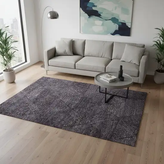 Eggplant And Gray Geometric Washable Area Rug With UV Protection Photo 2